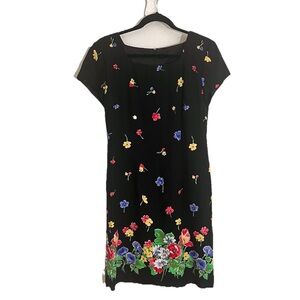 Vintage 90s Jessica Howard Floral Black Short Sleeve Feminine Pencil Dress